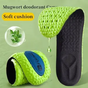 Green and black Shock Absorption Shoes Insole with soft padding.